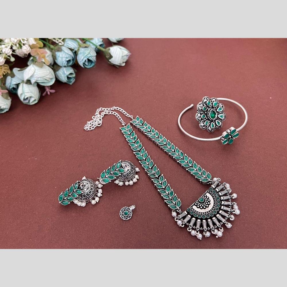 Hira Collections Oxidised Plated Pota And Pearl Combo Set
