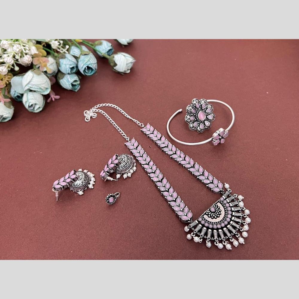 Hira Collections Oxidised Plated Pota And Pearl Combo Set