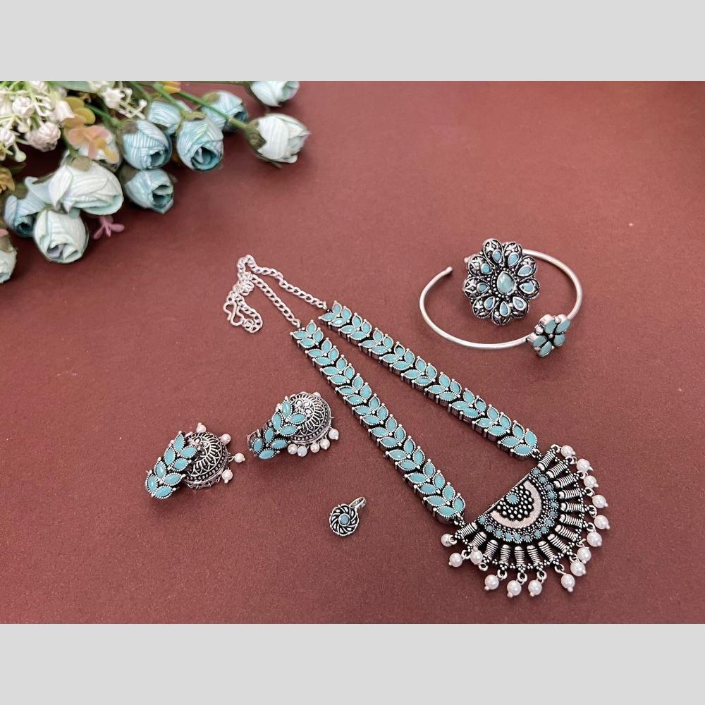 Hira Collections Oxidised Plated Pota And Pearl Combo Set