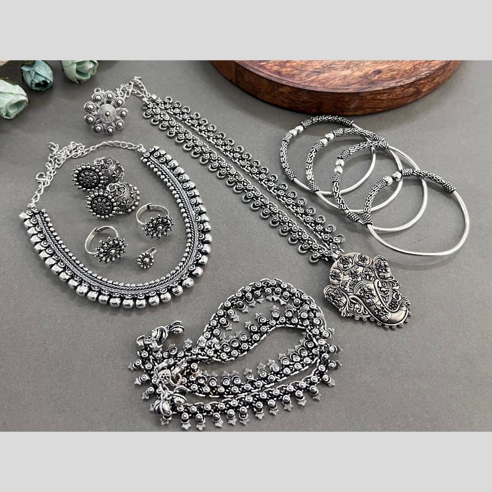 Hira Collections Oxidised Plated Pota And Pearl Combo Set