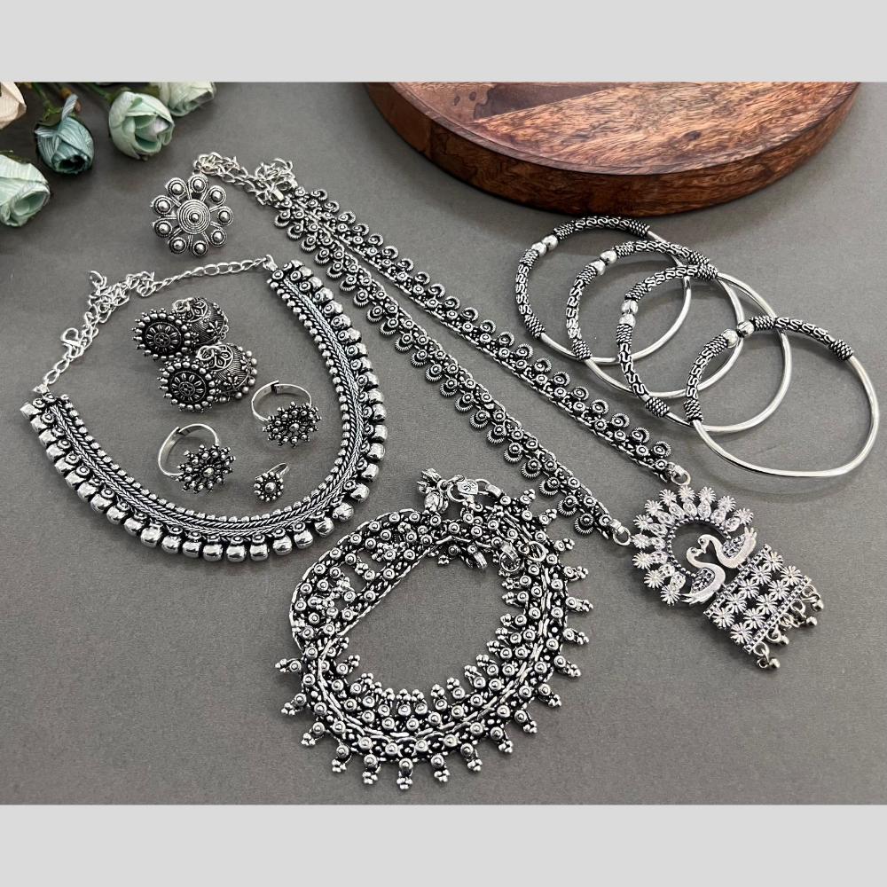 Hira Collections Oxidised Plated Pota And Pearl Combo Set