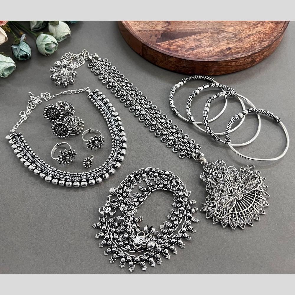 Hira Collections Oxidised Plated Pota And Pearl Combo Set