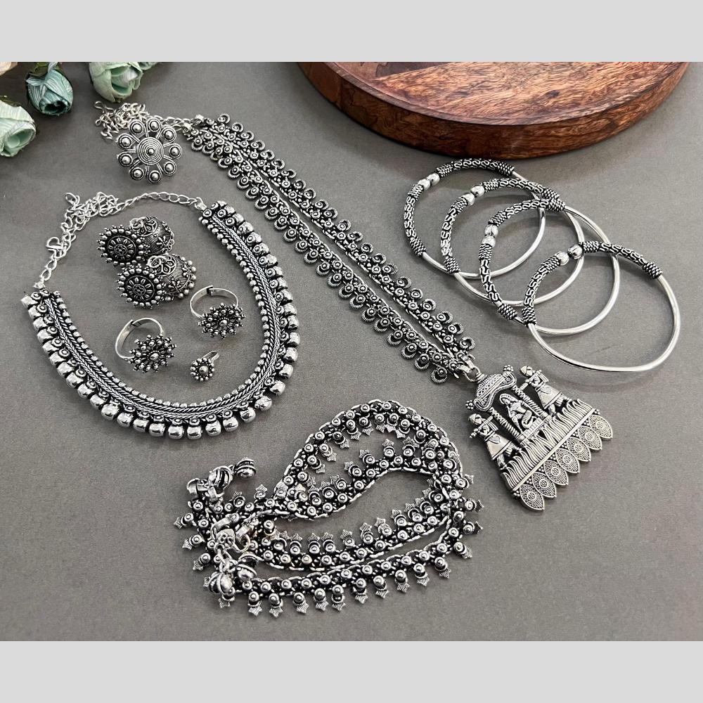 Hira Collections Oxidised Plated Pota And Pearl Combo Set