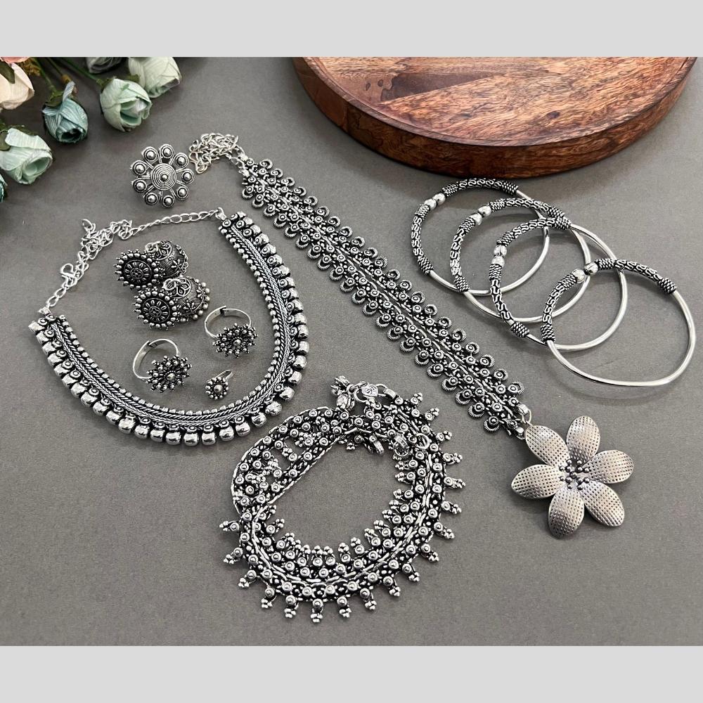 Hira Collections Oxidised Plated Pota And Pearl Combo Set
