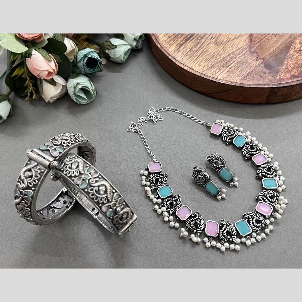 Hira Collections Oxidised Plated Pota And Pearl Combo Set