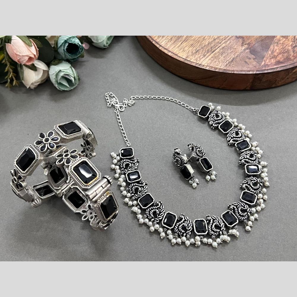 Hira Collections Oxidised Plated Pota And Pearl Combo Set