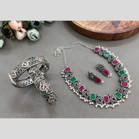 Hira Collections Oxidised Plated Pota And Pearl Combo Set