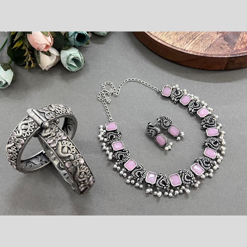 Hira Collections Oxidised Plated Pota And Pearl Combo Set