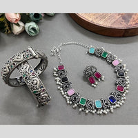 Hira Collections Oxidised Plated Pota And Pearl Combo Set