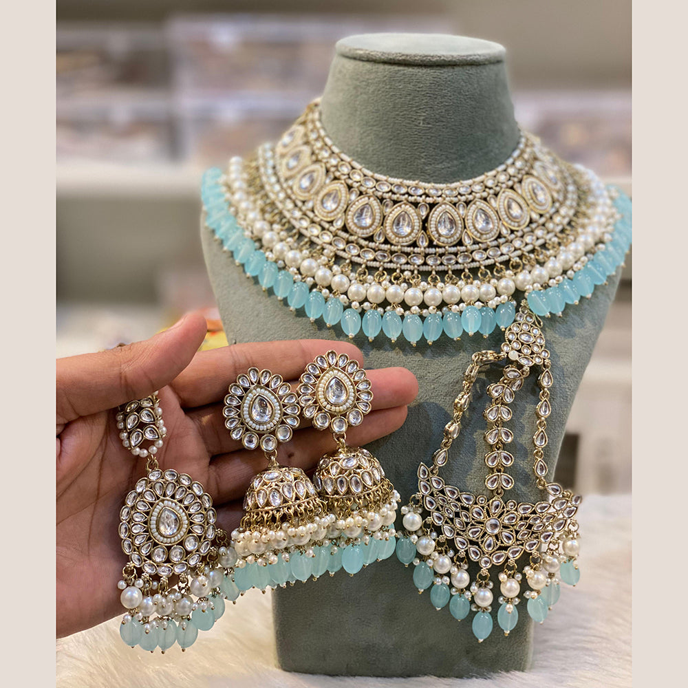 Hira Collections Gold Plated Kundan And Pearls Beads Necklace Set