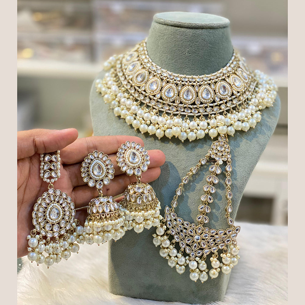 Hira Collections Gold Plated Kundan And Pearls Beads Necklace Set
