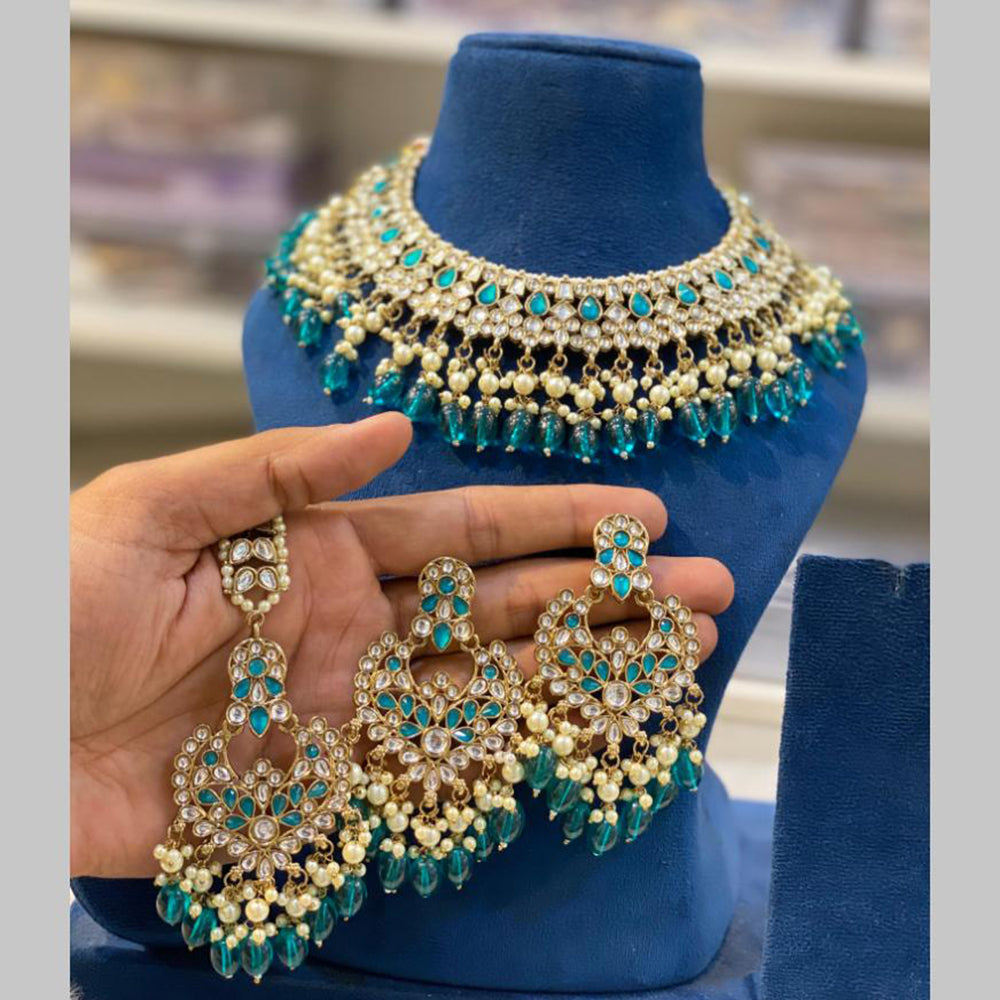 Hira Collections Gold Plated Kundan And Pearls Beads Necklace Set