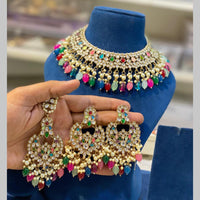Hira Collections Gold Plated Kundan And Pearls Beads Necklace Set