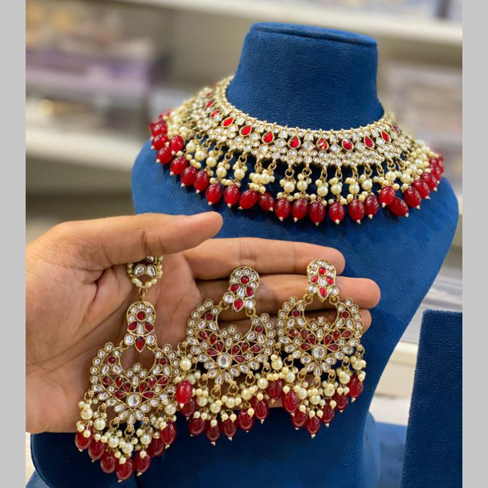 Hira Collections Gold Plated Kundan And Pearls Beads Necklace Set