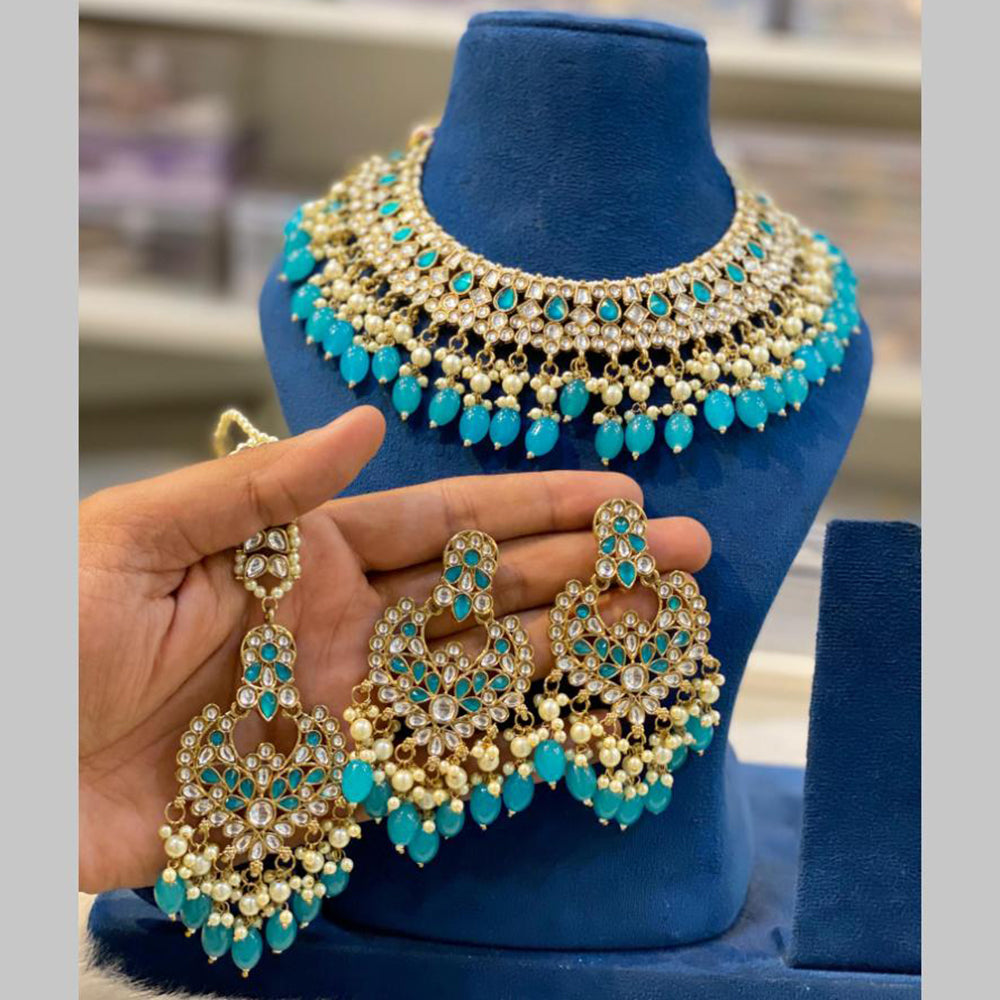 Hira Collections Gold Plated Kundan And Pearls Beads Necklace Set