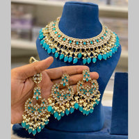 Hira Collections Gold Plated Kundan And Pearls Beads Necklace Set