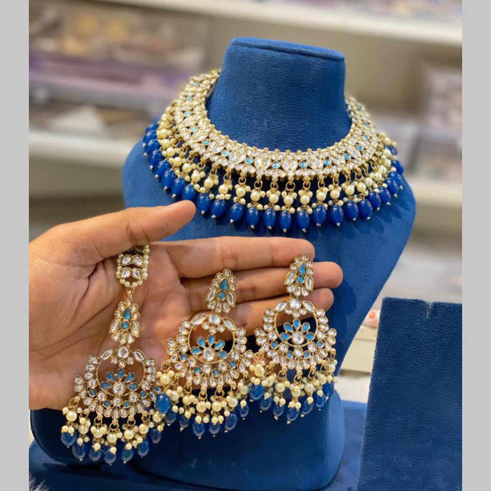 Hira Collections Gold Plated Kundan And Pearls Beads Necklace Set