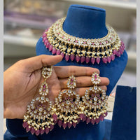 Hira Collections Gold Plated Kundan And Pearls Beads Necklace Set