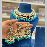 Hira Collections Gold Plated Kundan And Pearls Beads Necklace Set