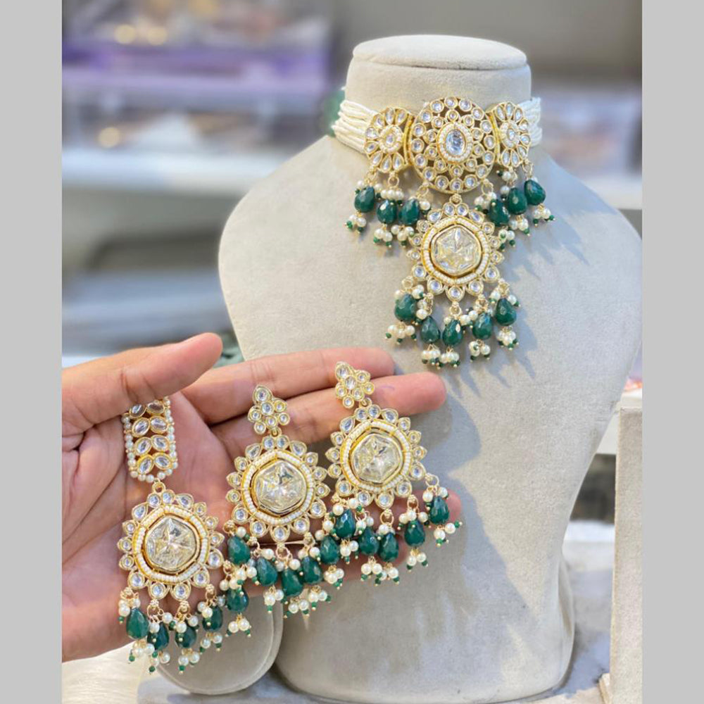 Hira Collections Gold Plated Kundan And Pearls Beads Choker Necklace Set