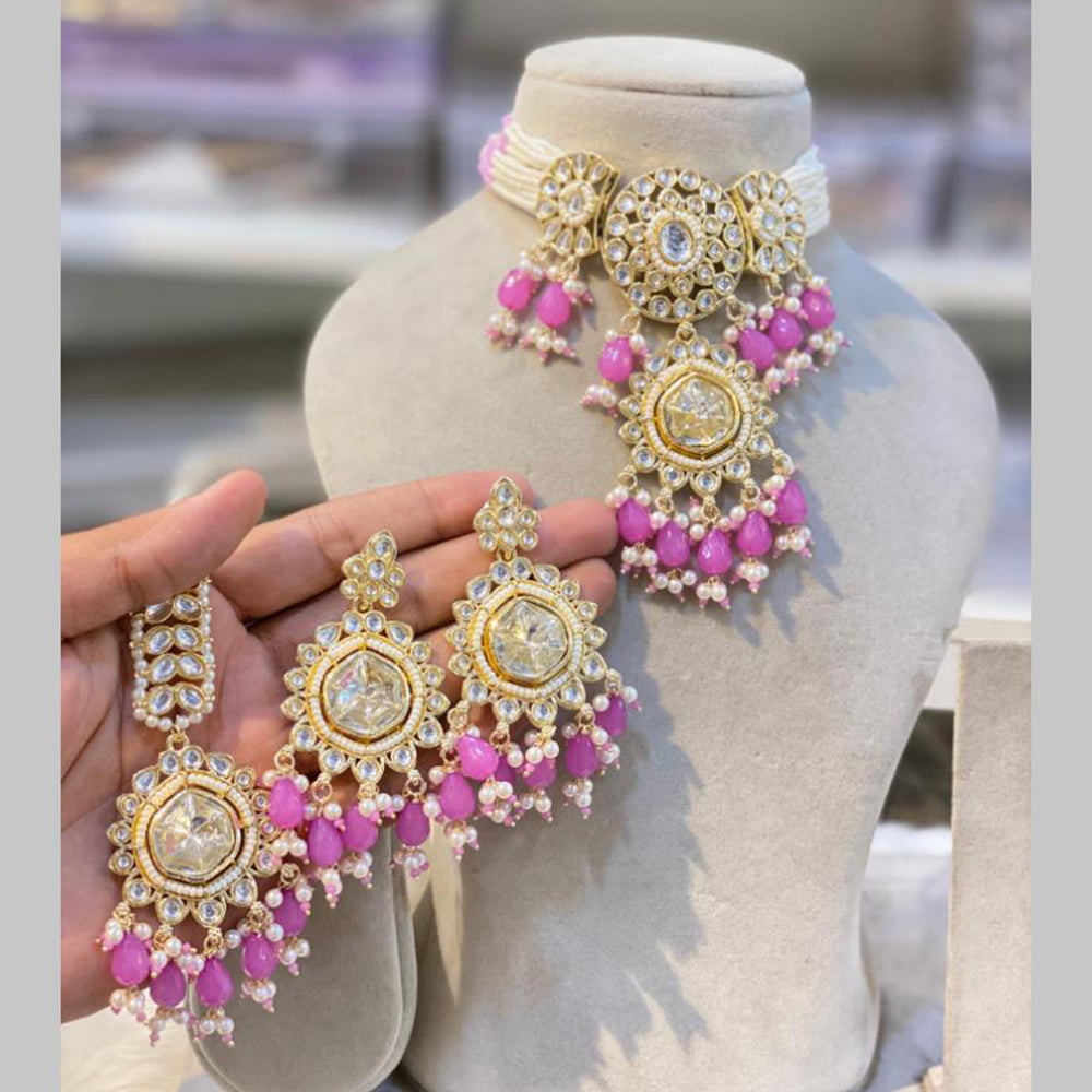 Hira Collections Gold Plated Kundan And Pearls Beads Choker Necklace Set