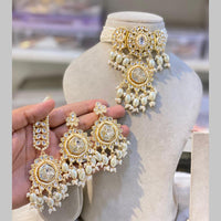 Hira Collections Gold Plated Kundan And Pearls Beads Choker Necklace Set
