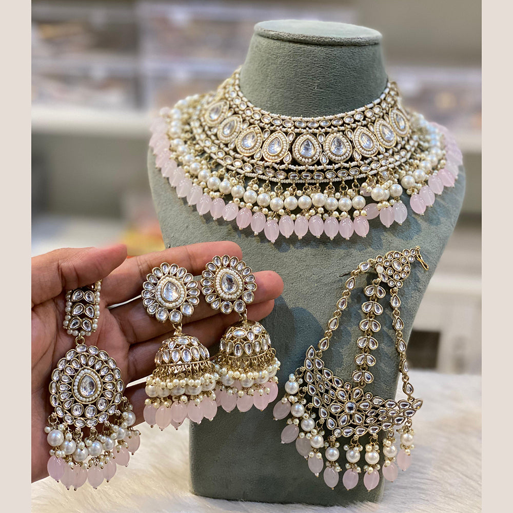 Hira Collections Gold Plated Kundan And Pearls Beads Necklace Set