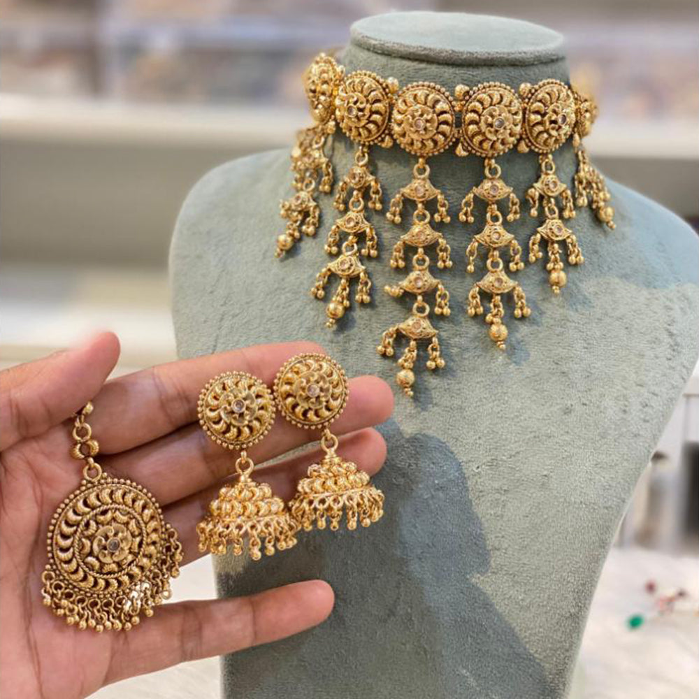 Hira Collections Gold Plated Choker Necklace Set