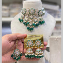 Hira Collections Gold Plated Kundan And Beads Meenakari Choker Necklace Set