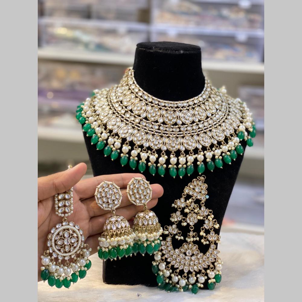 Hira Collections Gold Plated Kundan And Pearls Beads Necklace Set