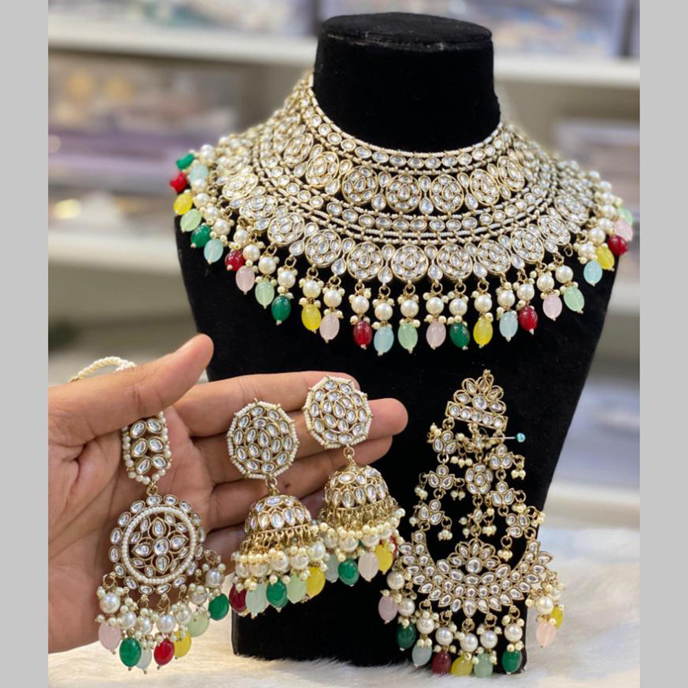 Hira Collections Gold Plated Kundan And Pearls Beads Necklace Set