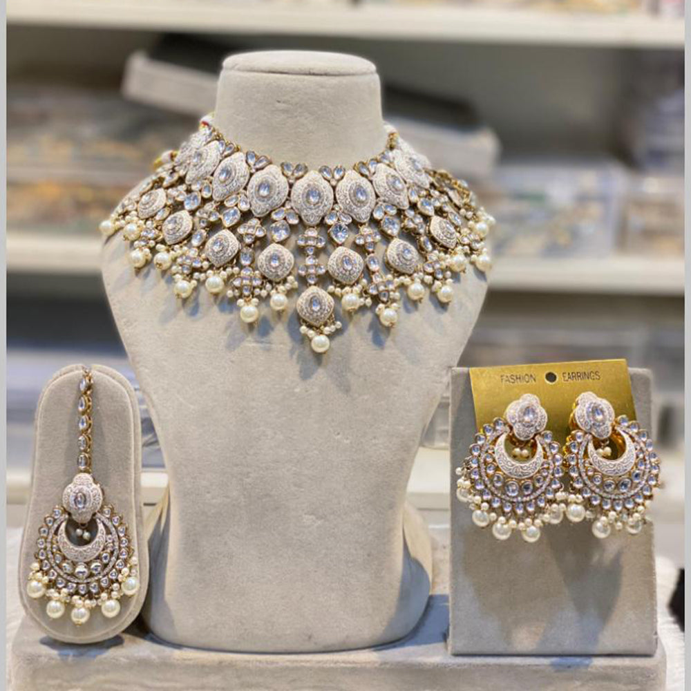 Hira Collections Gold Plated Kundan And Beads Meenakari Choker Necklace Set