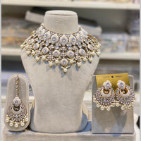 Hira Collections Gold Plated Kundan And Beads Meenakari Choker Necklace Set
