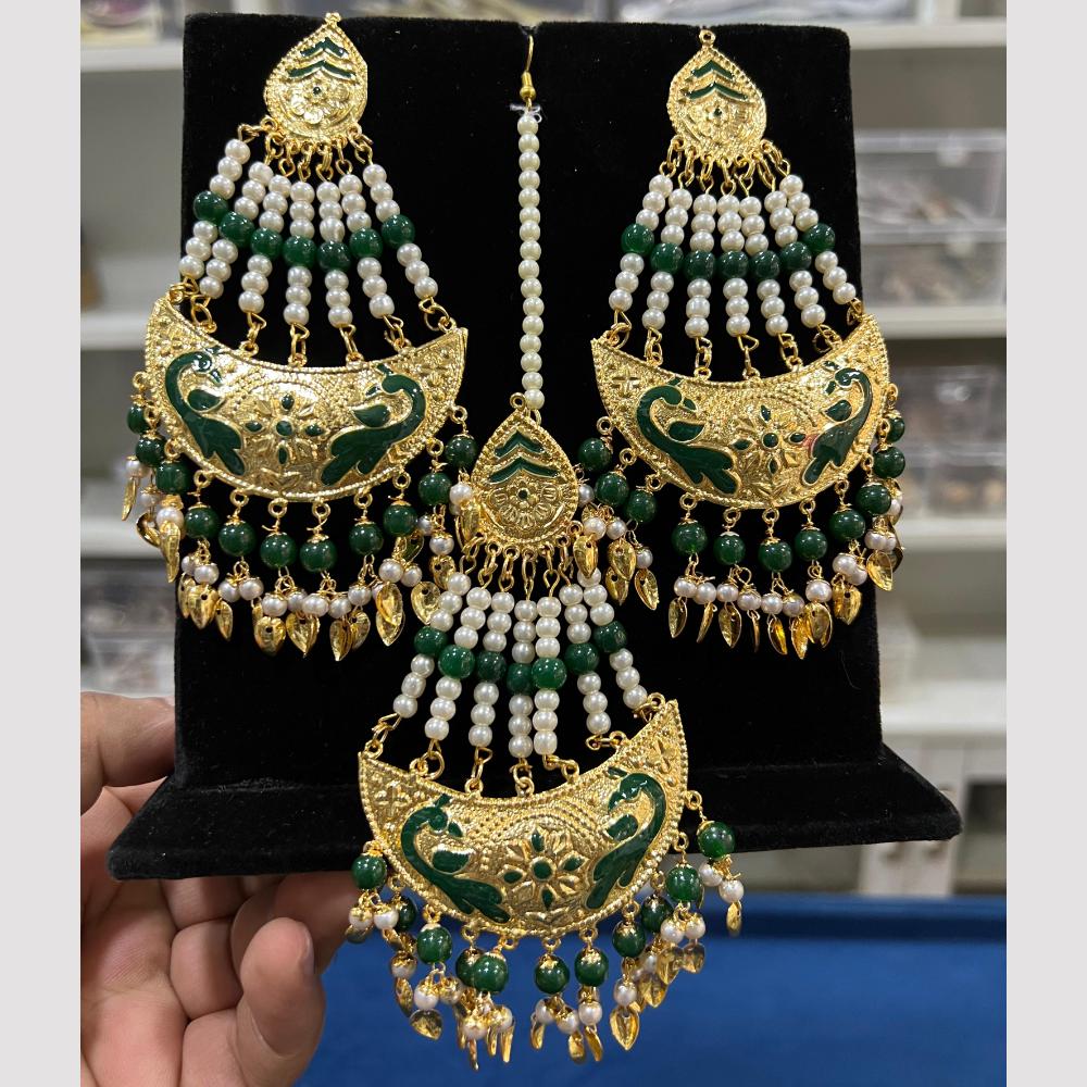 Hira Collections Gold Plated Meenakari And Beads Dangler Earrings With Maang tikka
