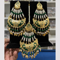 Hira Collections Gold Plated Meenakari And Beads Dangler Earrings With Maang tikka