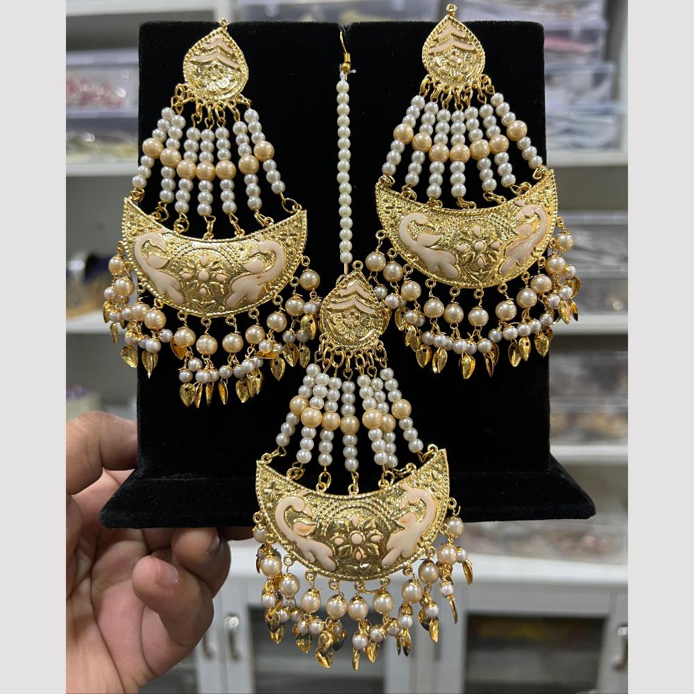 Hira Collections Gold Plated Meenakari And Beads Dangler Earrings With Maang tikka