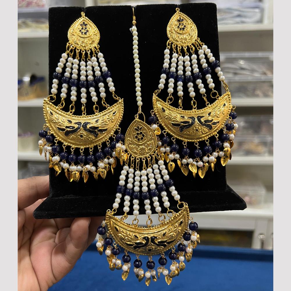 Hira Collections Gold Plated Meenakari And Beads Dangler Earrings With Maang tikka