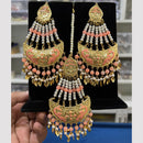 Hira Collections Gold Plated Meenakari And Beads Dangler Earrings With Maang tikka