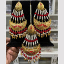 Hira Collections Gold Plated Meenakari And Beads Dangler Earrings With Maang tikka