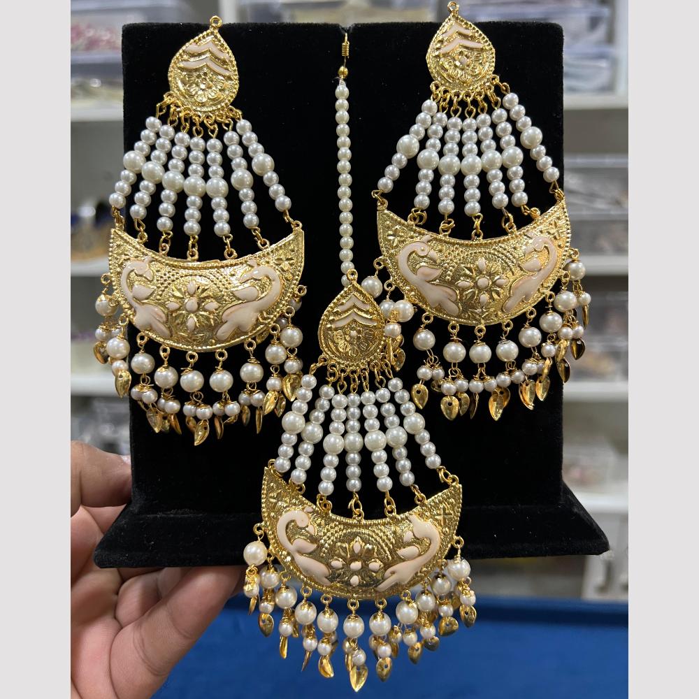 Hira Collections Gold Plated Meenakari And Beads Dangler Earrings With Maang tikka