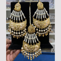 Hira Collections Gold Plated Meenakari And Beads Dangler Earrings With Maang tikka