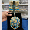 Hira Collections Gold Plated Mirror And Meenakari Beads Jhumki Earrings With Maang tikka