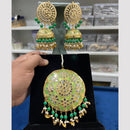 Hira Collections Gold Plated Mirror And Meenakari Beads Jhumki Earrings With Maang tikka