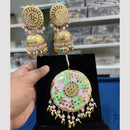 Hira Collections Gold Plated Mirror And Meenakari Beads Jhumki Earrings With Maang tikka