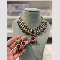 Hira Collections Gold Plated Pota Stone And Beads Choker Necklace Set
