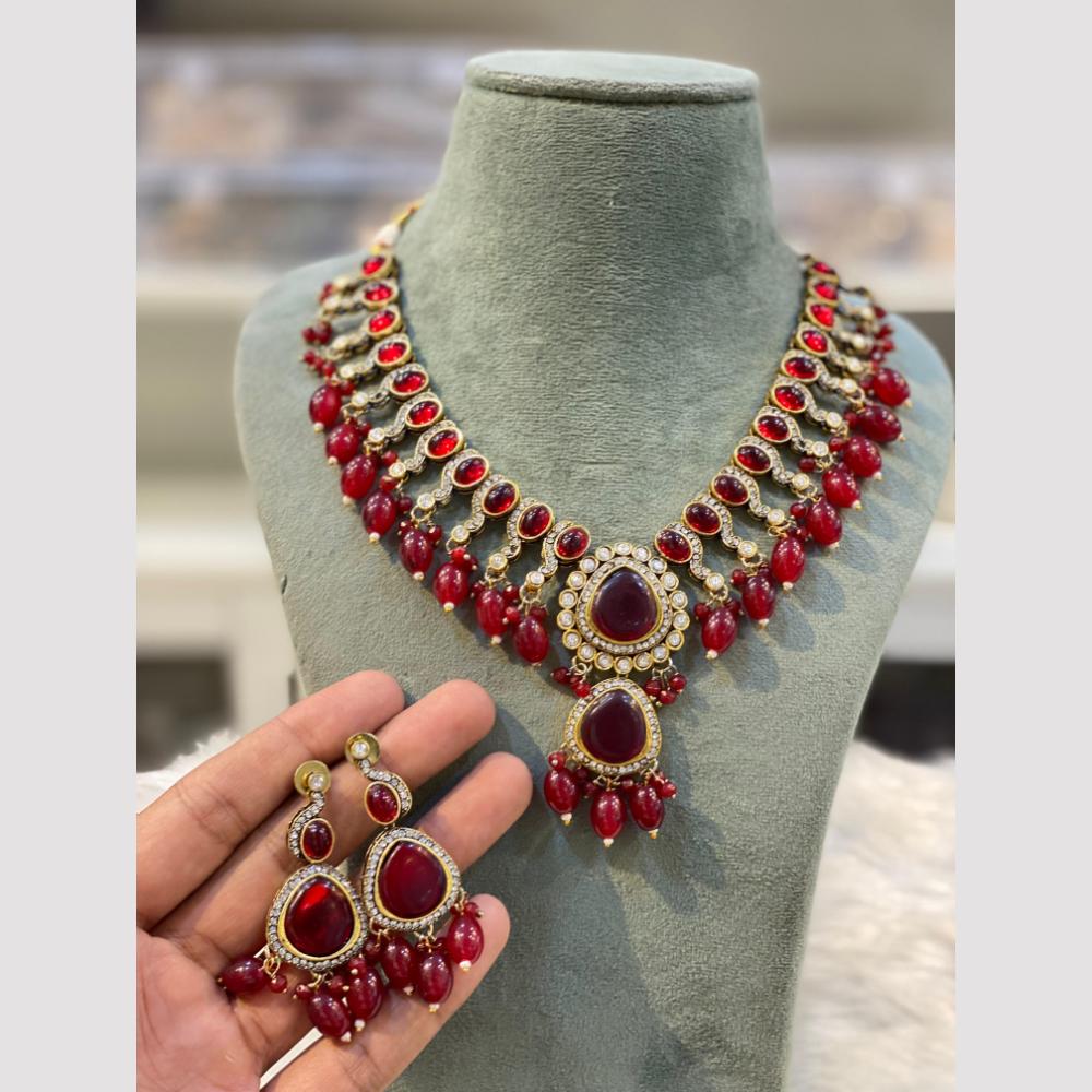 Hira Collections Gold Plated Pota Stone And Beads Choker Necklace Set