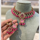 Hira Collections Gold Plated Pota Stone And Beads Choker Necklace Set