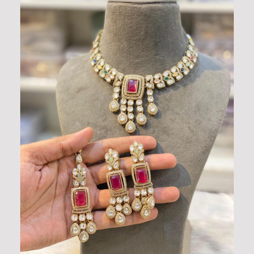 Hira Collections Gold Plated Kundan Choker Necklace Set