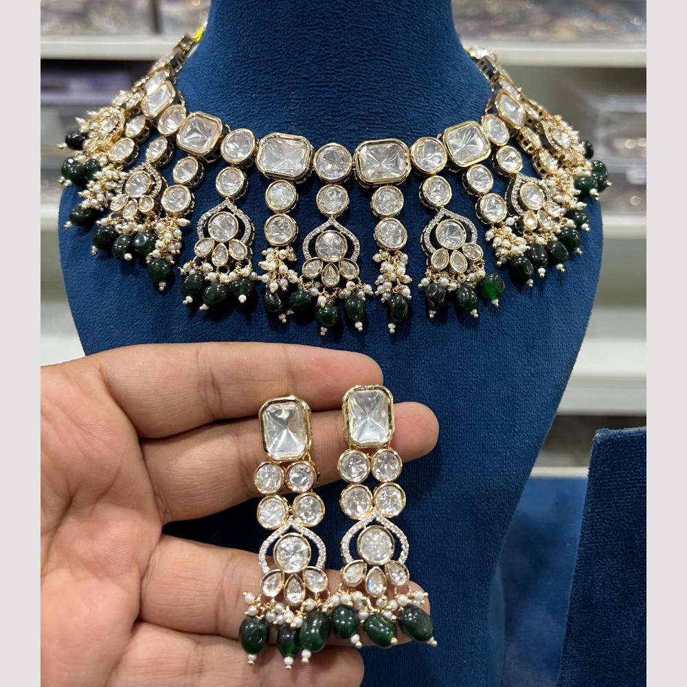 Hira Collections Gold Plated Polki Kundan And Pearls Choker Necklace Set