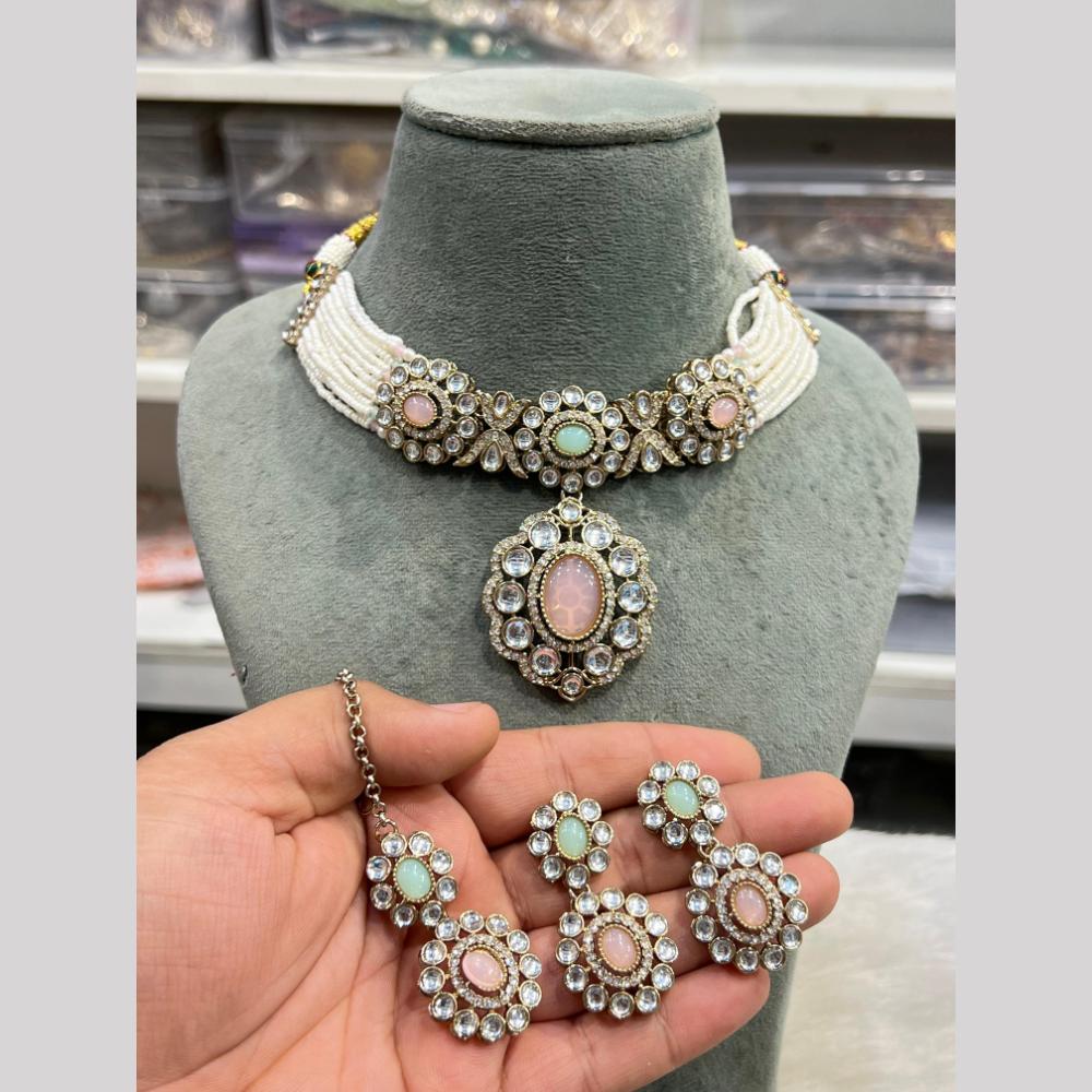 Hira Collections Gold Plated Kundan And Pearls Necklace Set